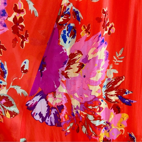 Maeve Grecia Ruffle Midi Dress Sz 0 Red Floral Asymmetrical Flowy Strappy Dress - Picture 12 of 14